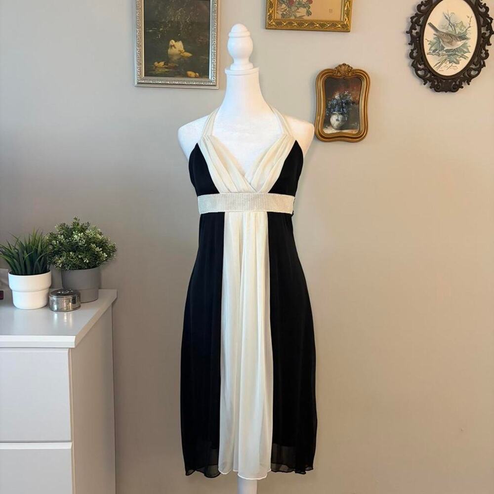 Y2K Vintage Ruby Rox Two-Tone Black & White Halter Midi Dres